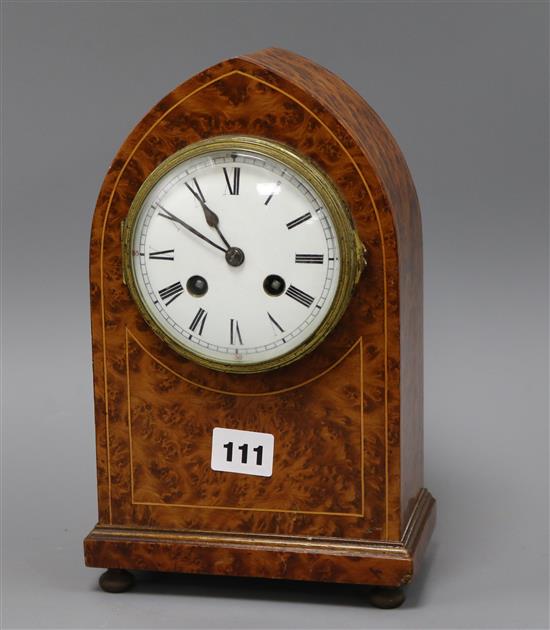 A French burr walnut veneer mantel clock height 27cm